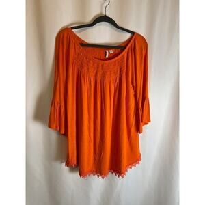 C. Est 1946 Peasant Top Women Size M Orange 3/4 Bell Sleeve Boho